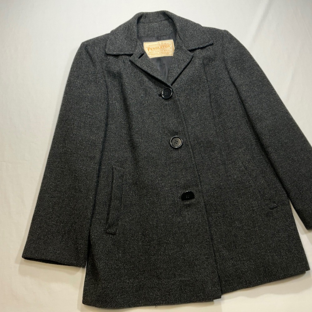Pendleton Wool Coat Jacket Gray Herringbone Class… - image 2